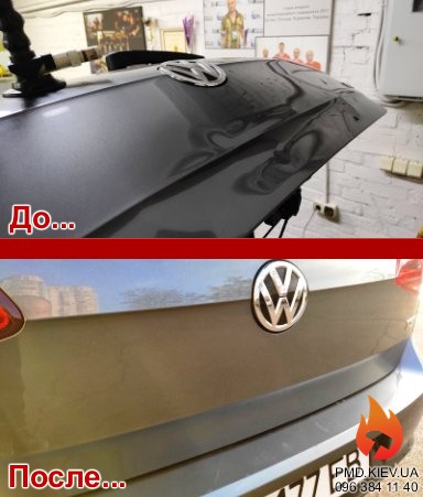Удаление вмятины крышки багажника без покраски VW Golf PDR фото
